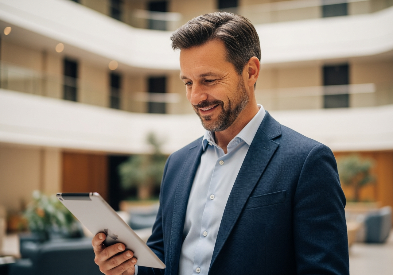 Business leader reviewing pipeline attribution report on a tablet