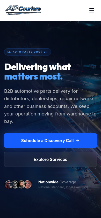 AP Couriers website on a phone