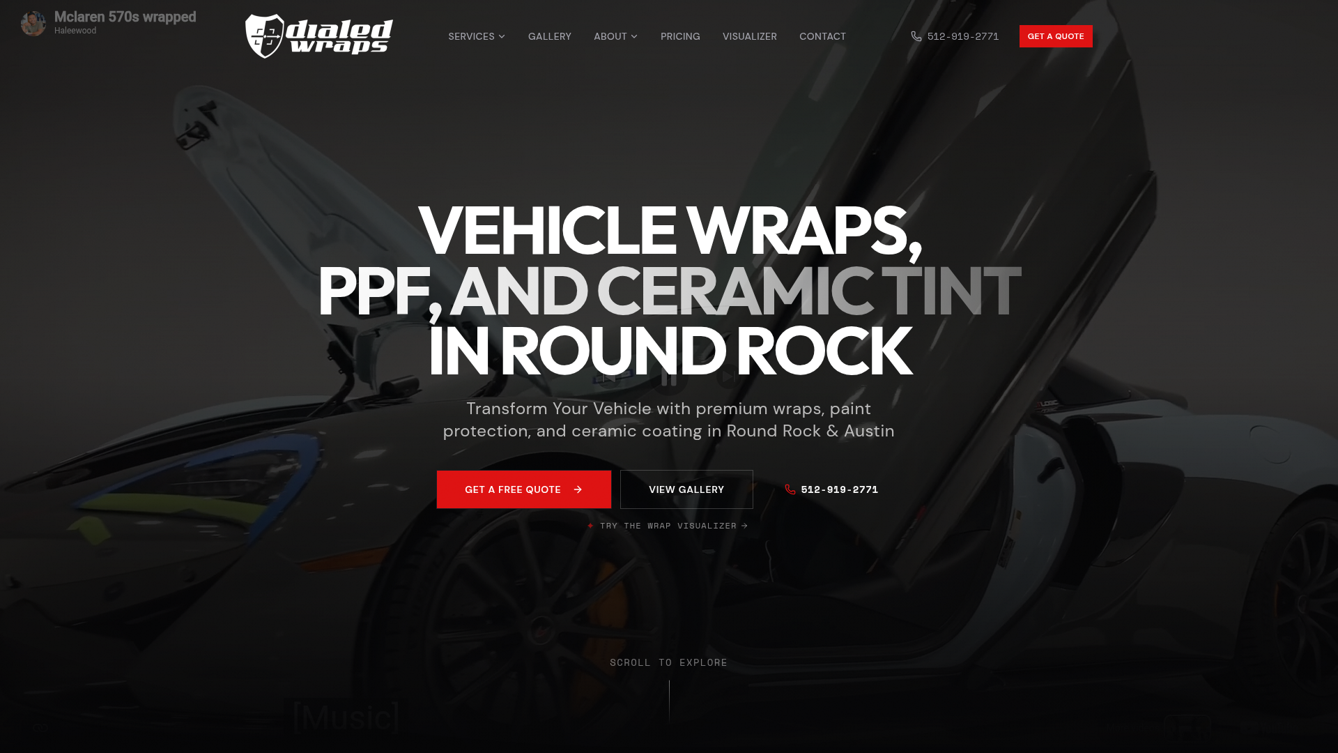 Dialed Wraps website homepage
