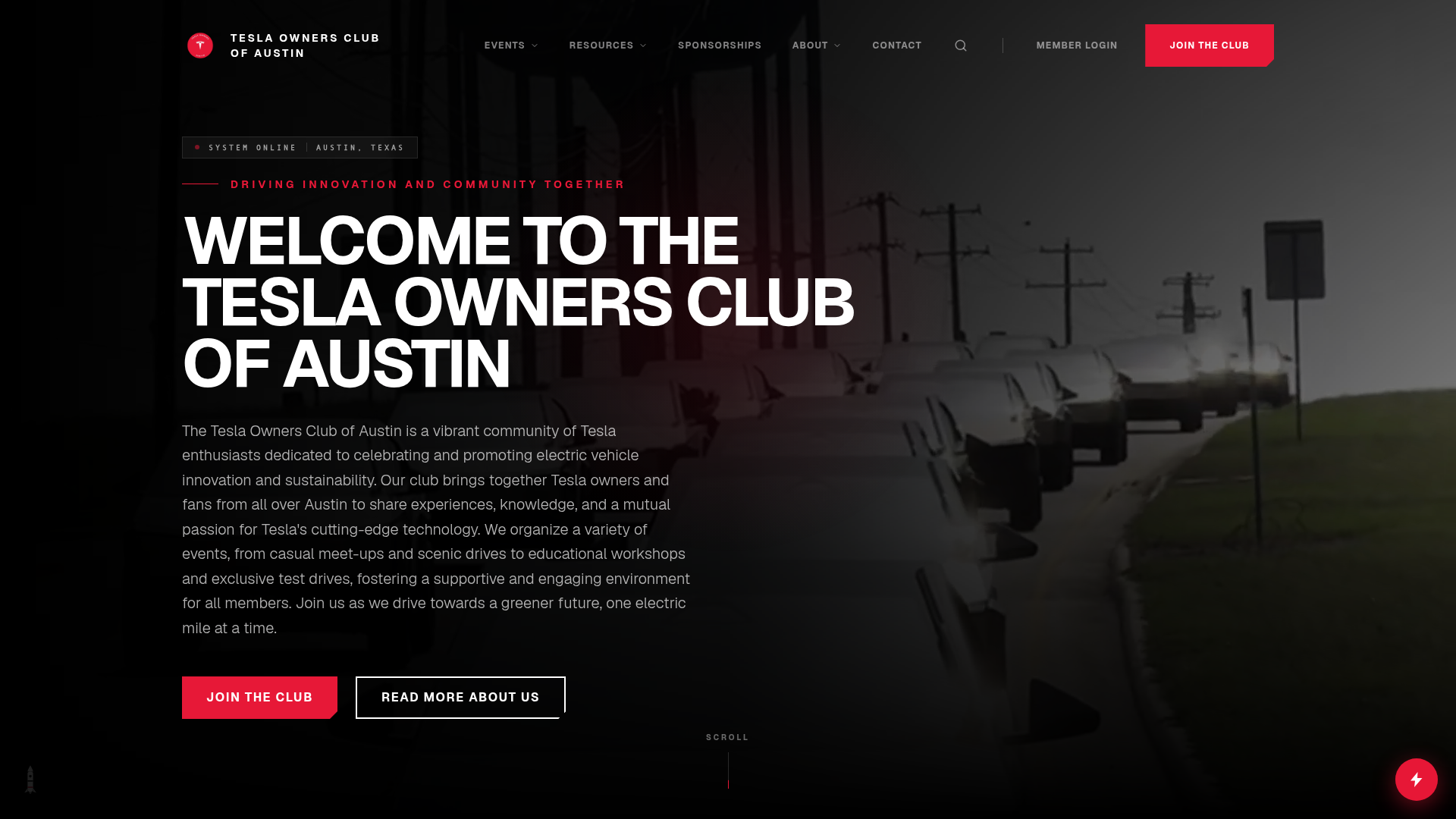Tesla Owners Club of Austin website homepage