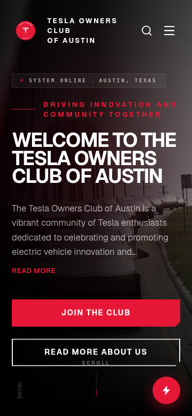 Tesla Owners Club of Austin website on a phone