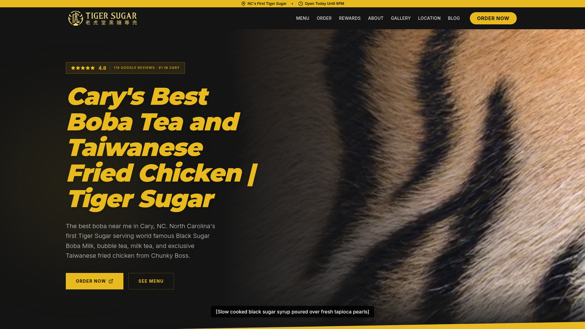 Tiger Sugar Cary website homepage