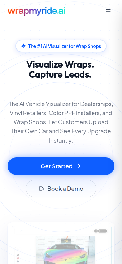 WrapMyRide.ai website on a phone